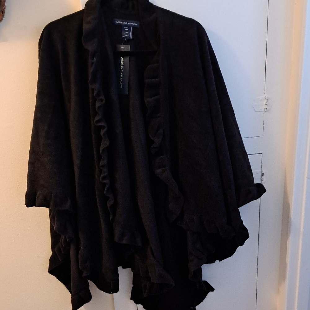 ADRIENNE VITTADINI Black Ruffled Wrap 100% Polyester